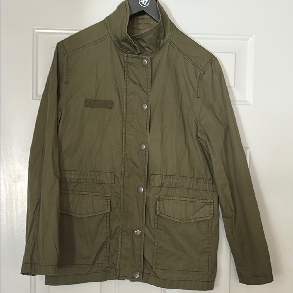 Abound Military Full Zip Cotton Women's Jacket M Army Green Cinch Waist Casual